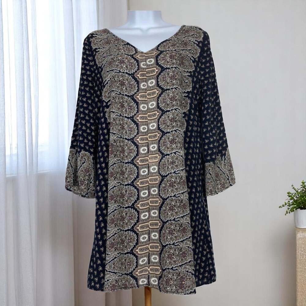 Paisley A-Line Tunic 31" Legging Friendly Pullover Top S Boho Indie Mixed Print